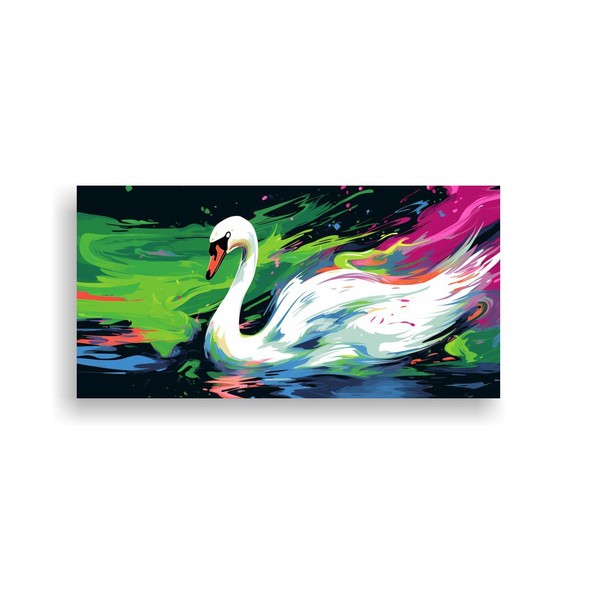GENERICO - Obra Maestra Cisne En Colores Vibrantes Y Verde 80x40 Cm