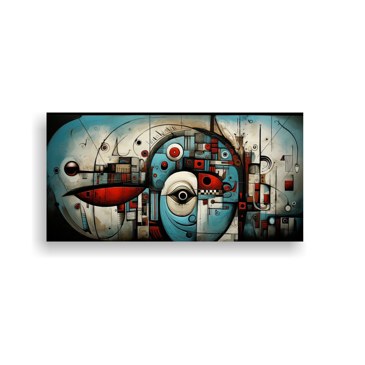 GENERICO - Cuadros Abstractos Caras En Bastidor Horizontal 100x50 Cm