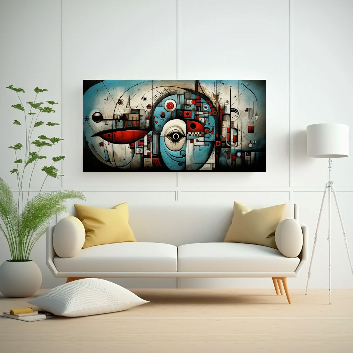 GENERICO - Cuadros Abstractos Caras En Bastidor Horizontal 100x50 Cm