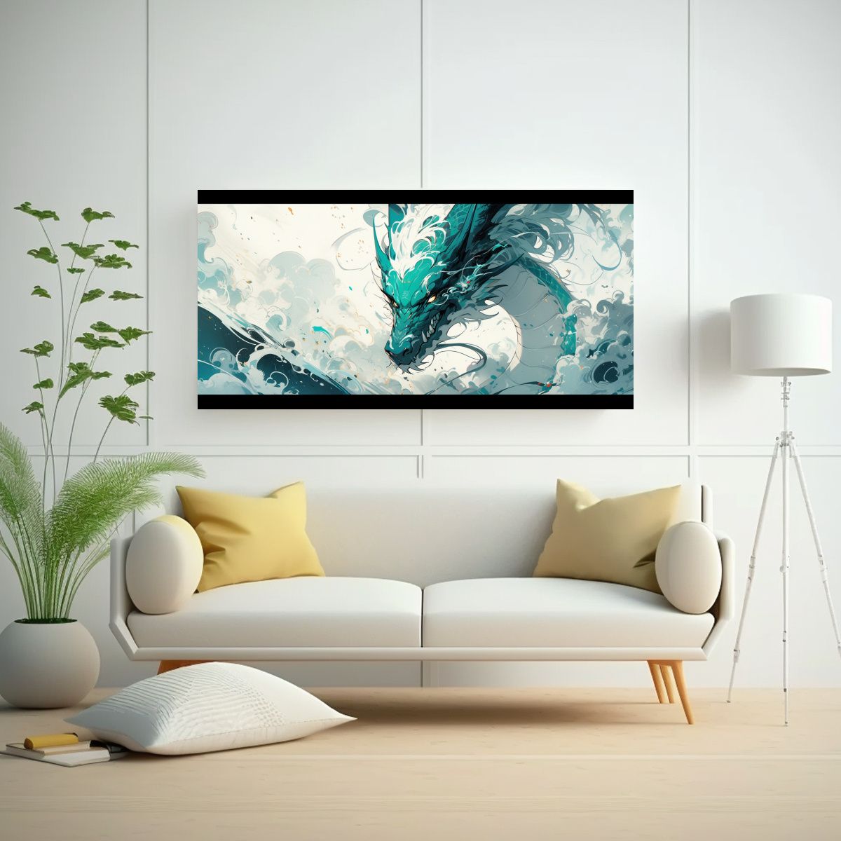 GENERICO - Equilibrio Visual Dragón Blanco Y Turquesa En 60x30 Cm