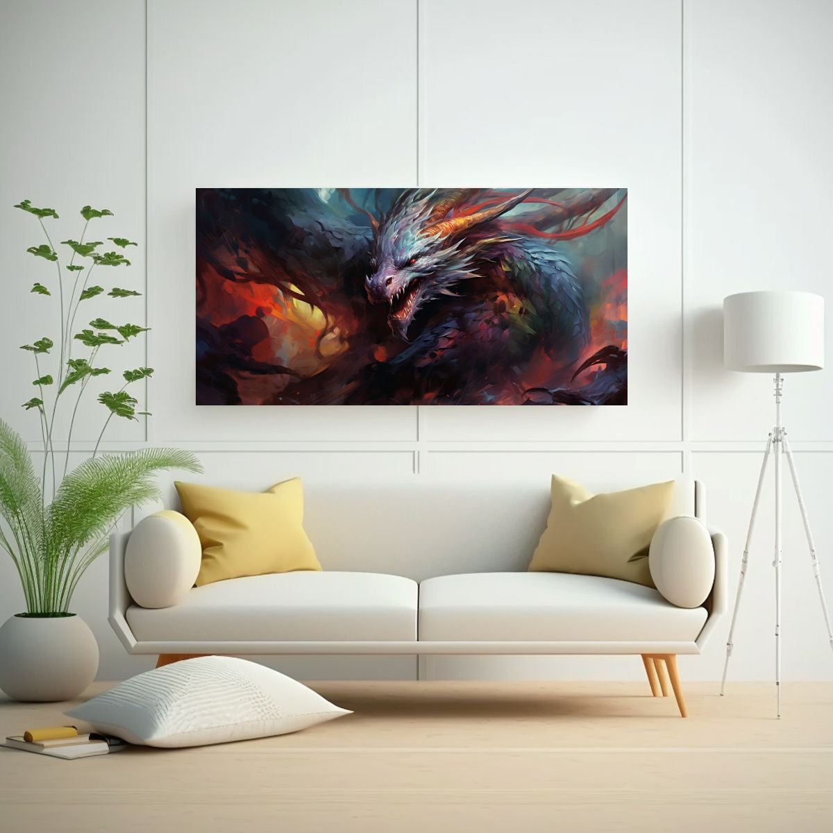 GENERICO - Cuadro Decorativo Dragón De Colores Estilo 80x40 Cm