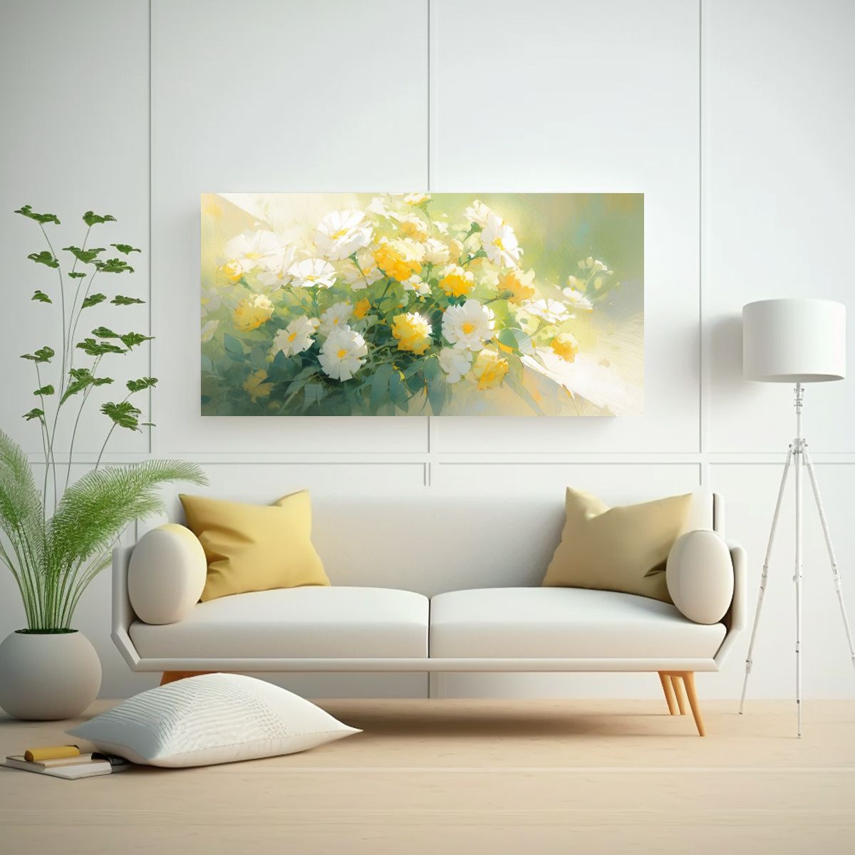 GENERICO - Flor Amarilla Y Verde En Lienzo De Alta Calidad 80x40 Cm