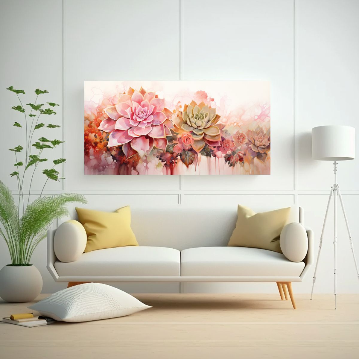 GENERICO - Cuadro Dibujo Riqueza Visual Suculentas Flores 60x30 Cm