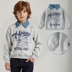 JUMP KIDS - Polerón Algodón Estilo Pique Manga Larga Niño Gris