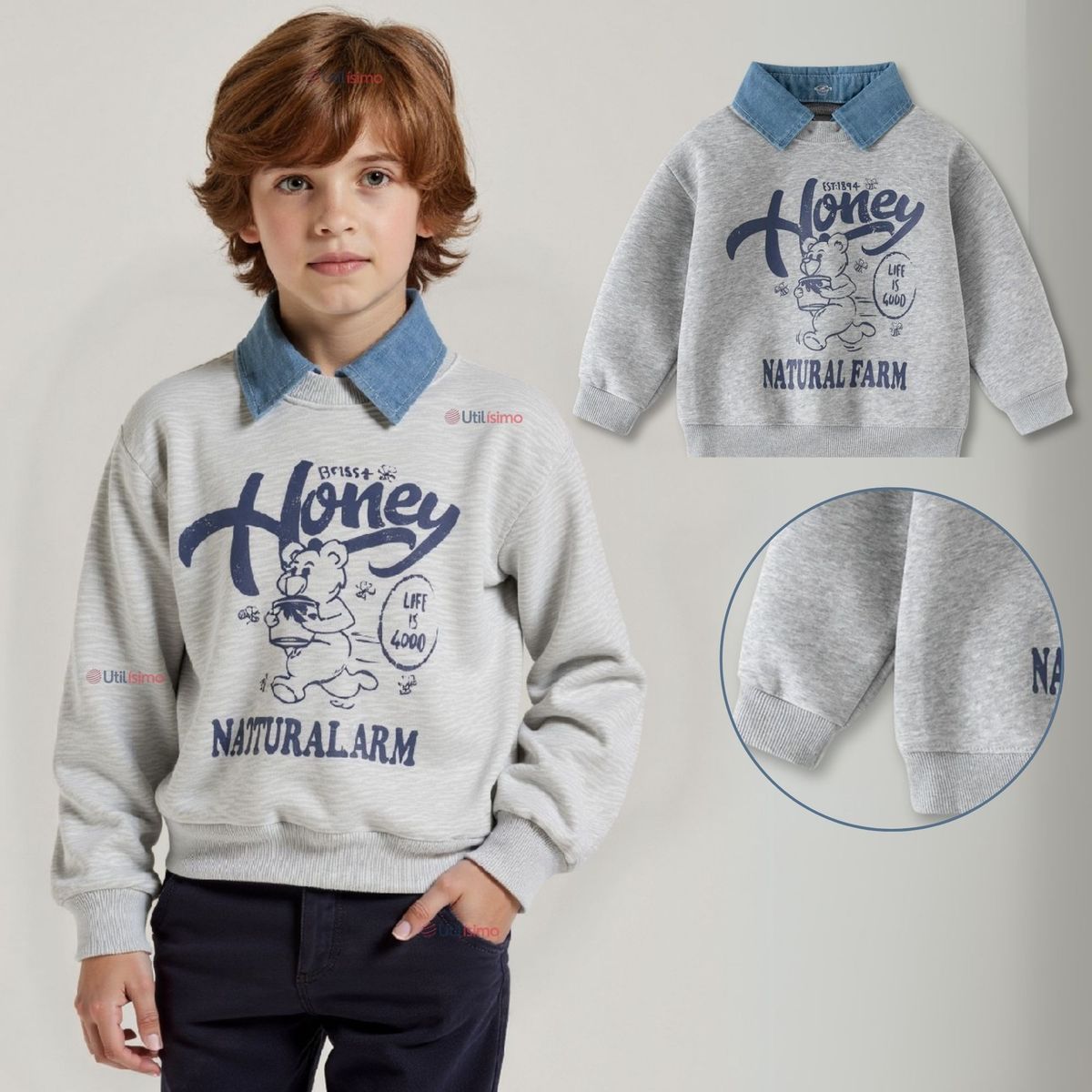 JUMP KIDS - Polerón Algodón Estilo Pique Manga Larga Niño Gris