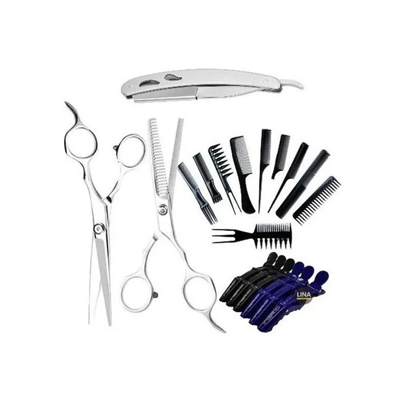 GENERICO - Kit De 2 Tijera Barberia Peluqueria + Pinzas Peineta Navajin