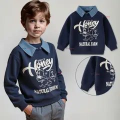 JUMP KIDS - Polerón Algodón Estilo Pique Manga Larga Niño Azul