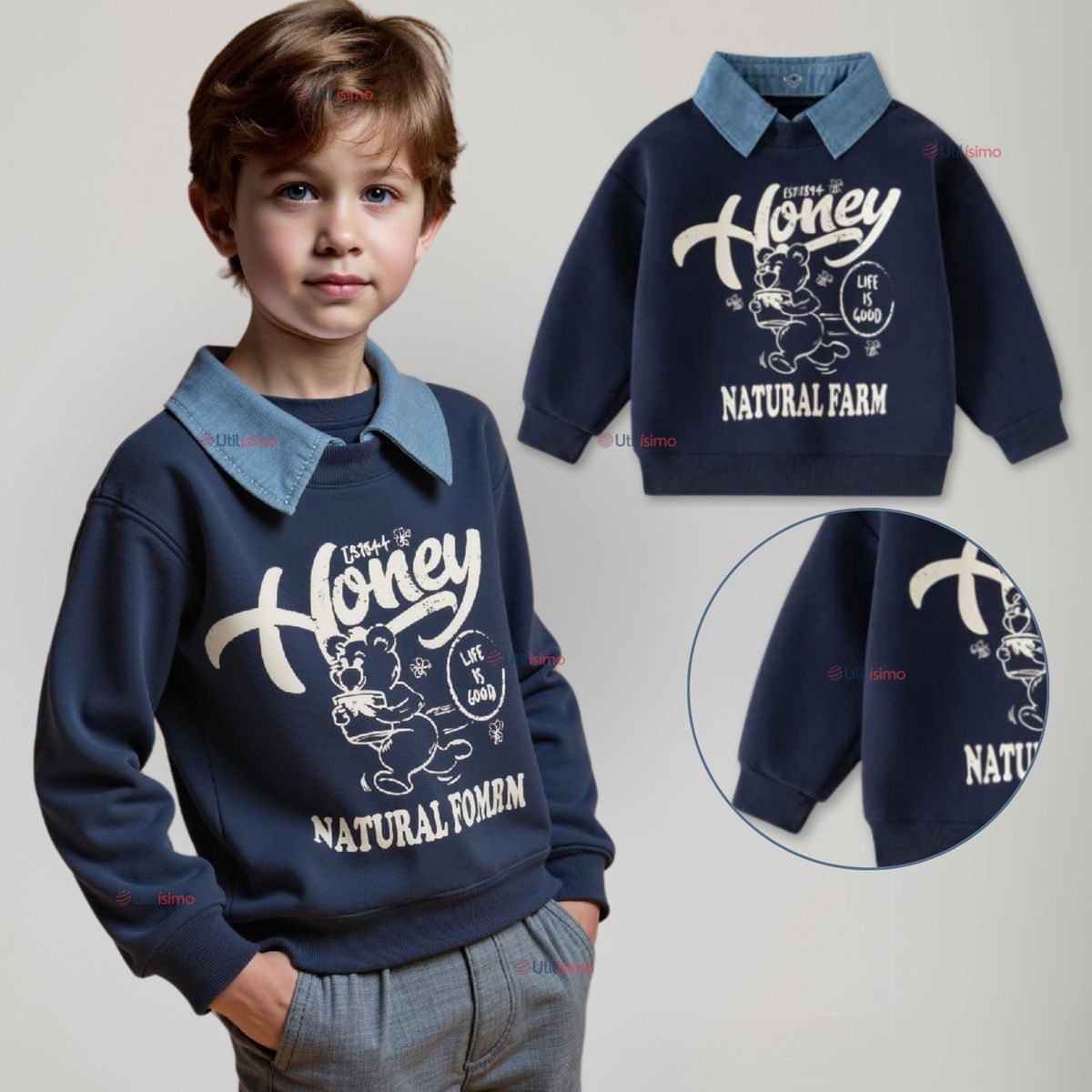 JUMP KIDS - Polerón Algodón Estilo Pique Manga Larga Niño Azul