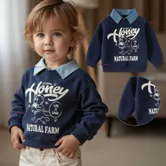 JUMP KIDS - Polerón Algodón Estilo Pique Manga Larga Niño Azul