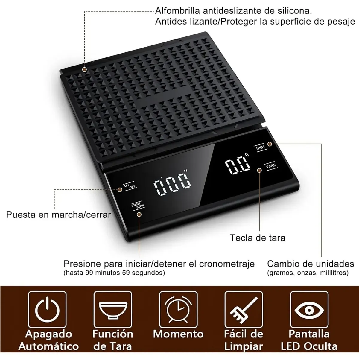 EVERSO - Báscula Digital De Cocina Con Función Temporizada 01g5kg