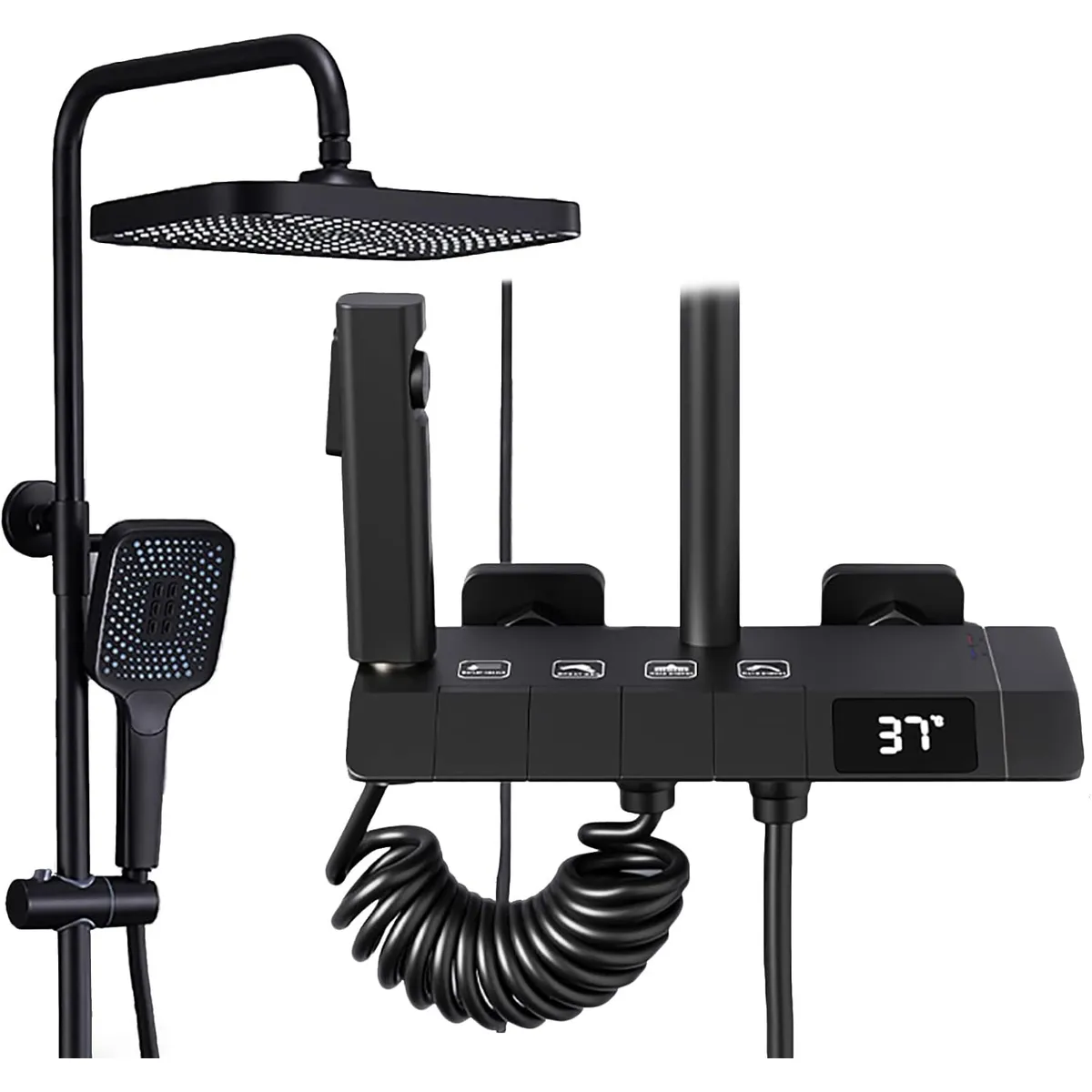 KUANGYE - Ducha Columna Moderna 4 Funciones Llave Botones Negro