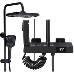 KUANGYE - Ducha Columna Moderna 4 Funciones Llave Botones Negro