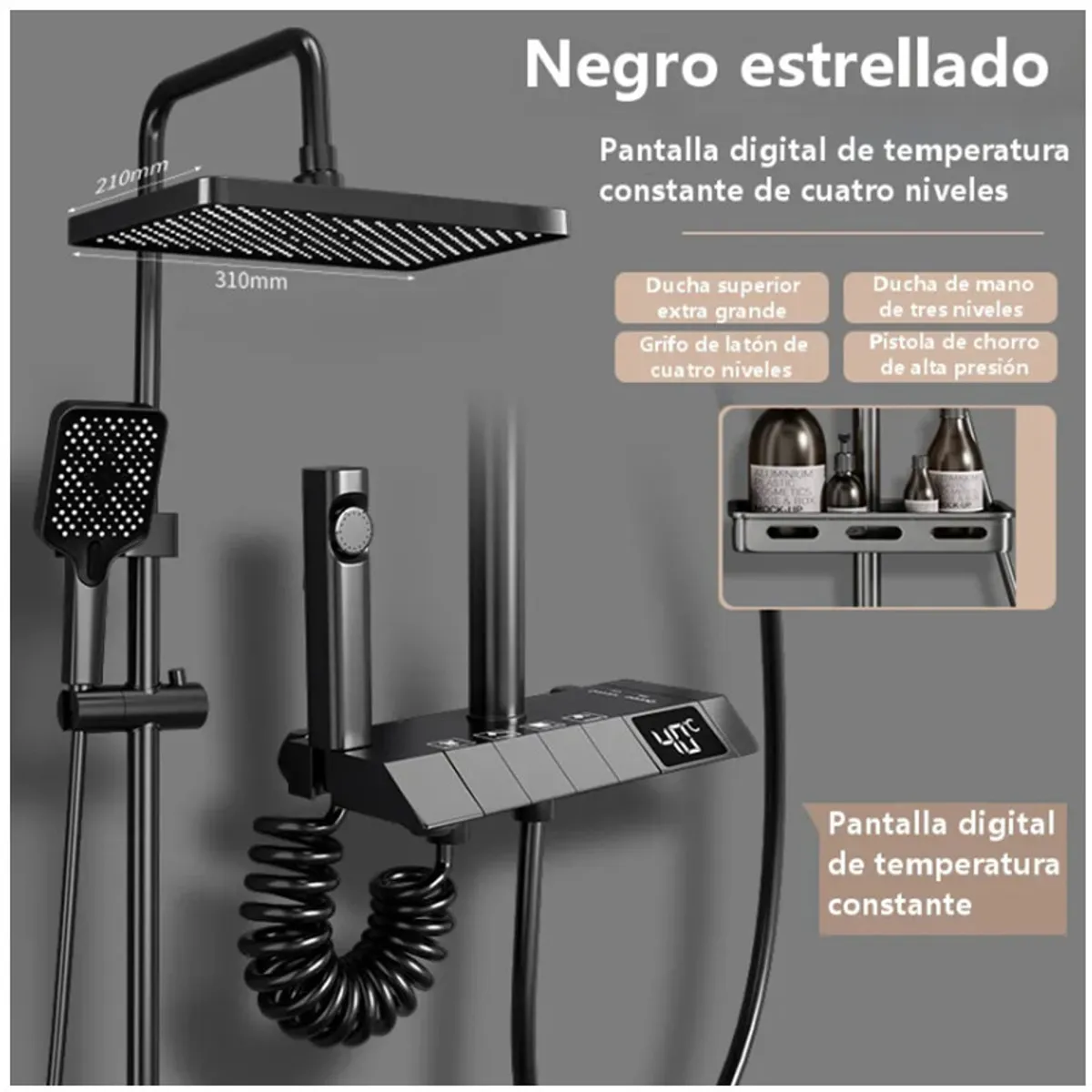 KUANGYE - Ducha Columna Moderna 4 Funciones Llave Botones Negro