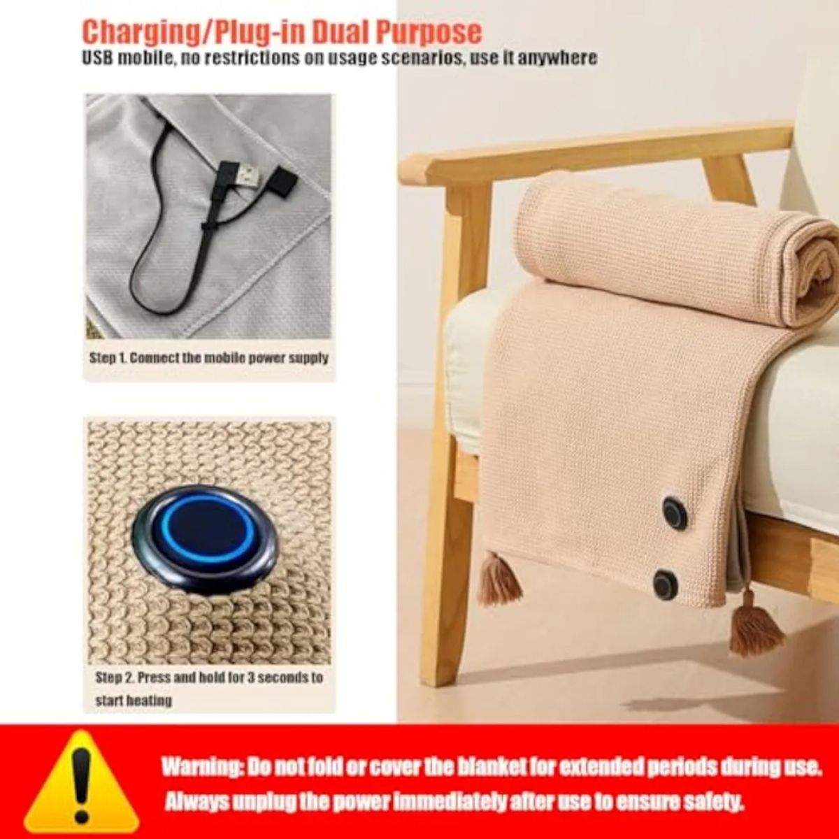 GENERICO - Poncho Artesanal Alpaca Invierno Capa De Calefacción Eléctr