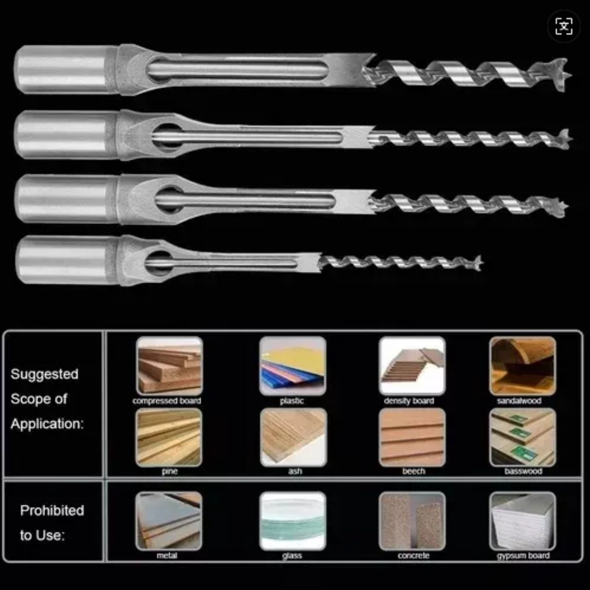 GENERICO - Broca Para Agujeros Cuadrado 4 Pcs