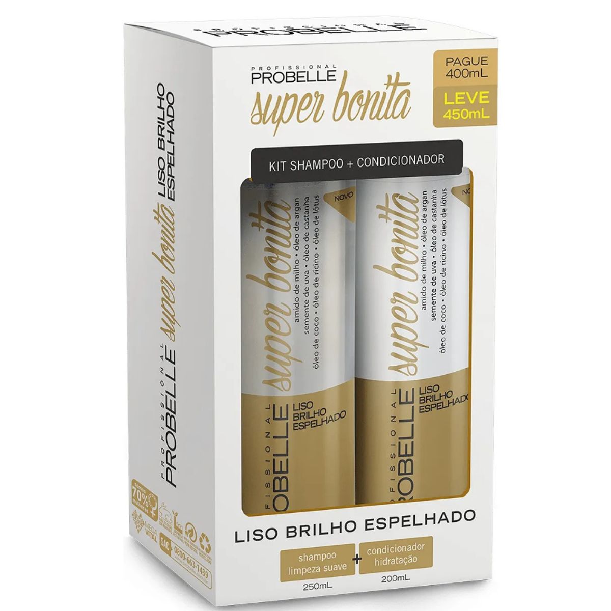 PROBELLE - Pack Shampoo + Acond Lisos Brillo Espejo Probelle 500ml