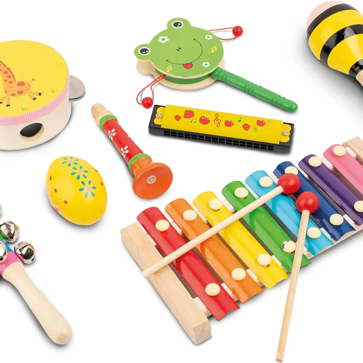 KUANGYE - Instrumentos Musicales Percusión De Madera Para Niños 8pcs