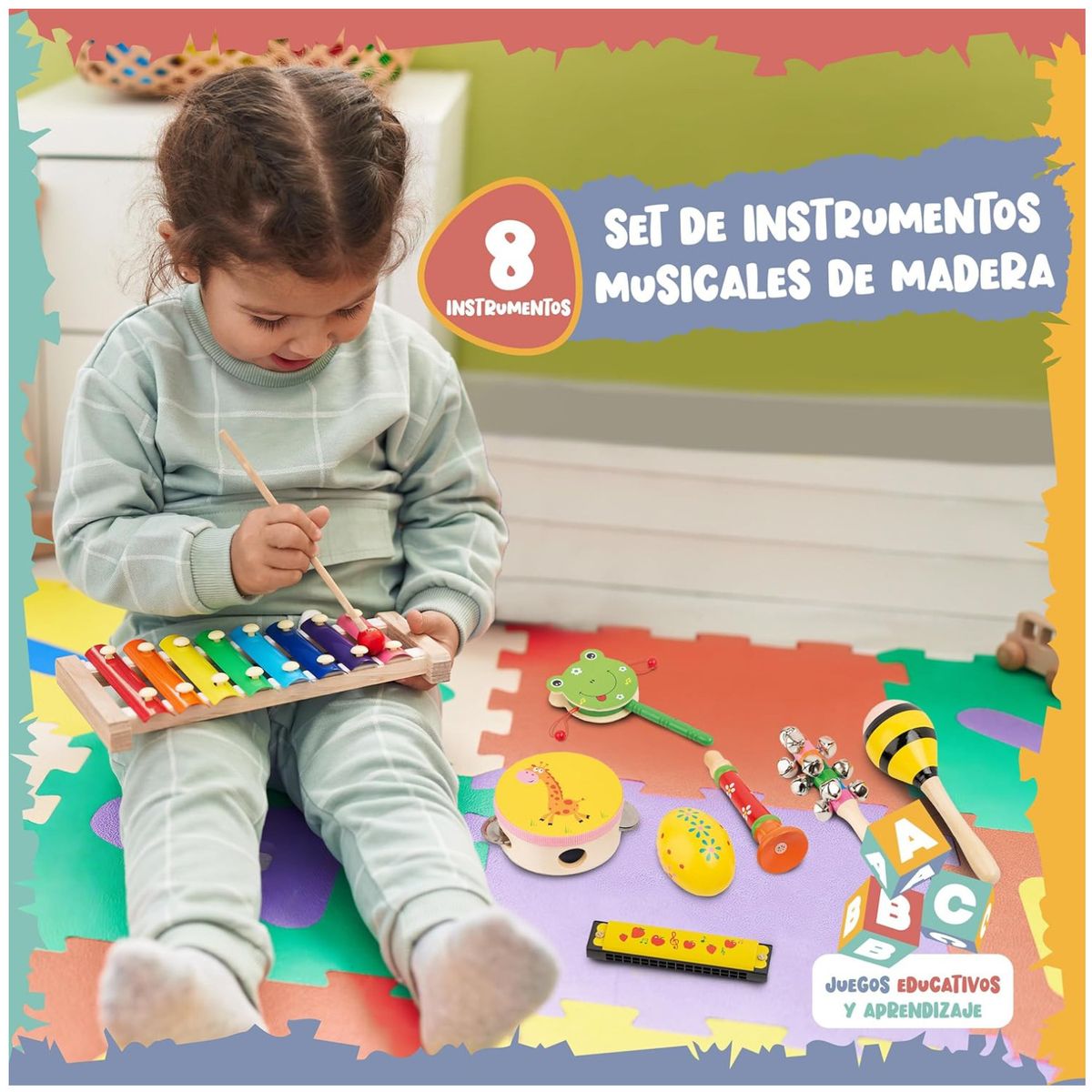 KUANGYE - Instrumentos Musicales Percusión De Madera Para Niños 8pcs