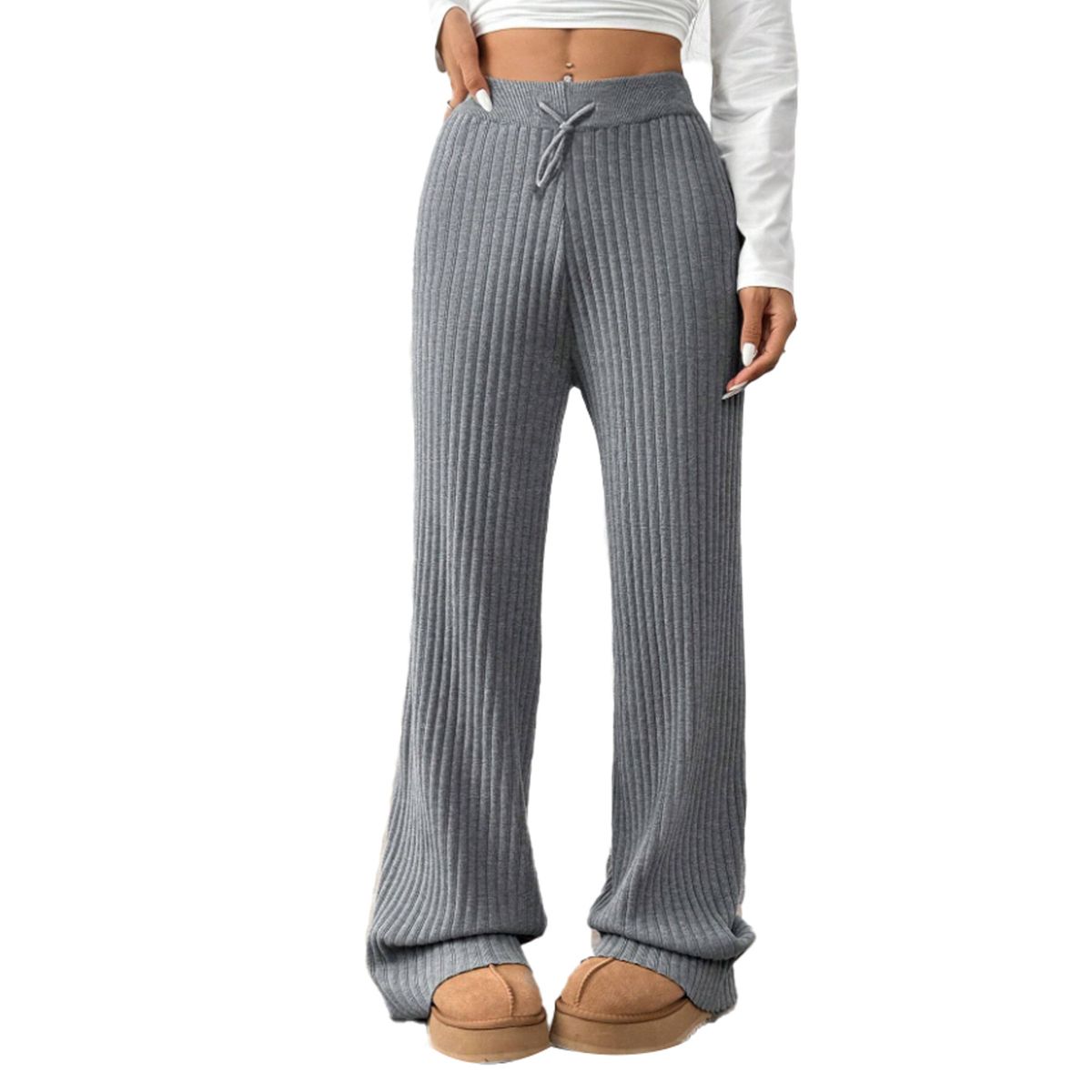 AGW - Pantalón Lanilla Tejido Palazzo Tiro Alto Elasticados Wide Leg