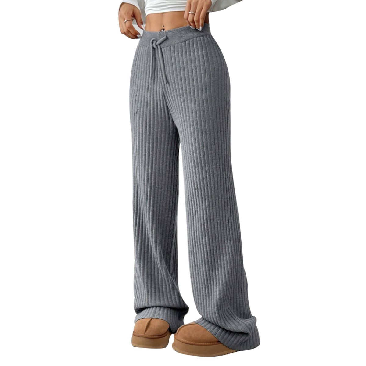 AGW - Pantalón Lanilla Tejido Palazzo Tiro Alto Elasticados Wide Leg