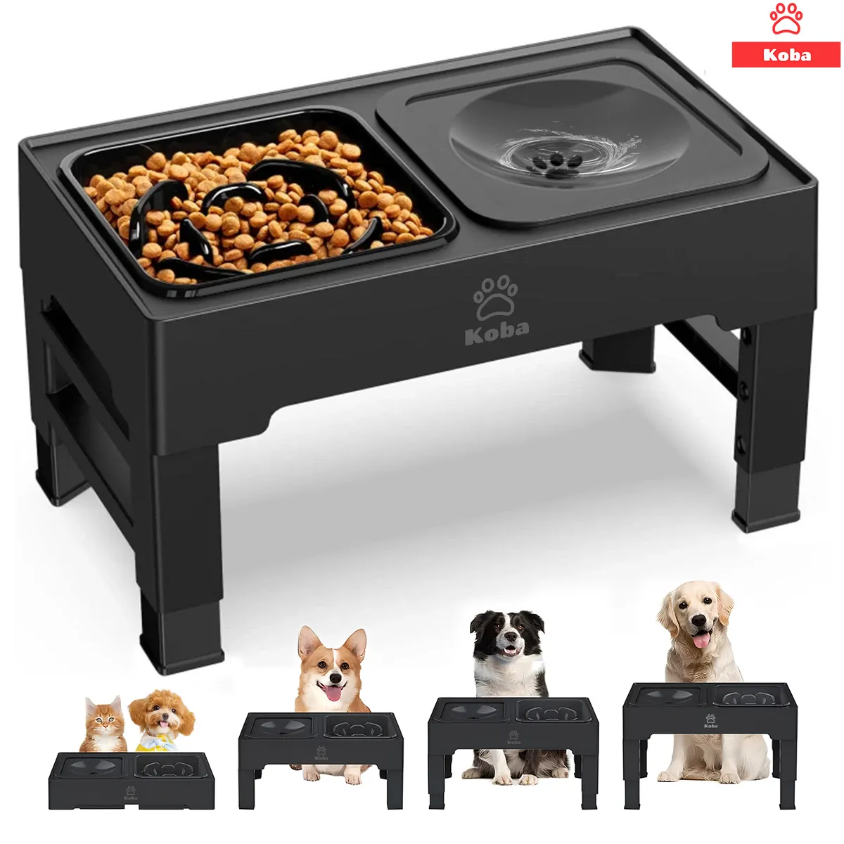 KOBA - 2 En 1 Comedero Bebedero Elevado Para Perro Gato 1400+1400ML