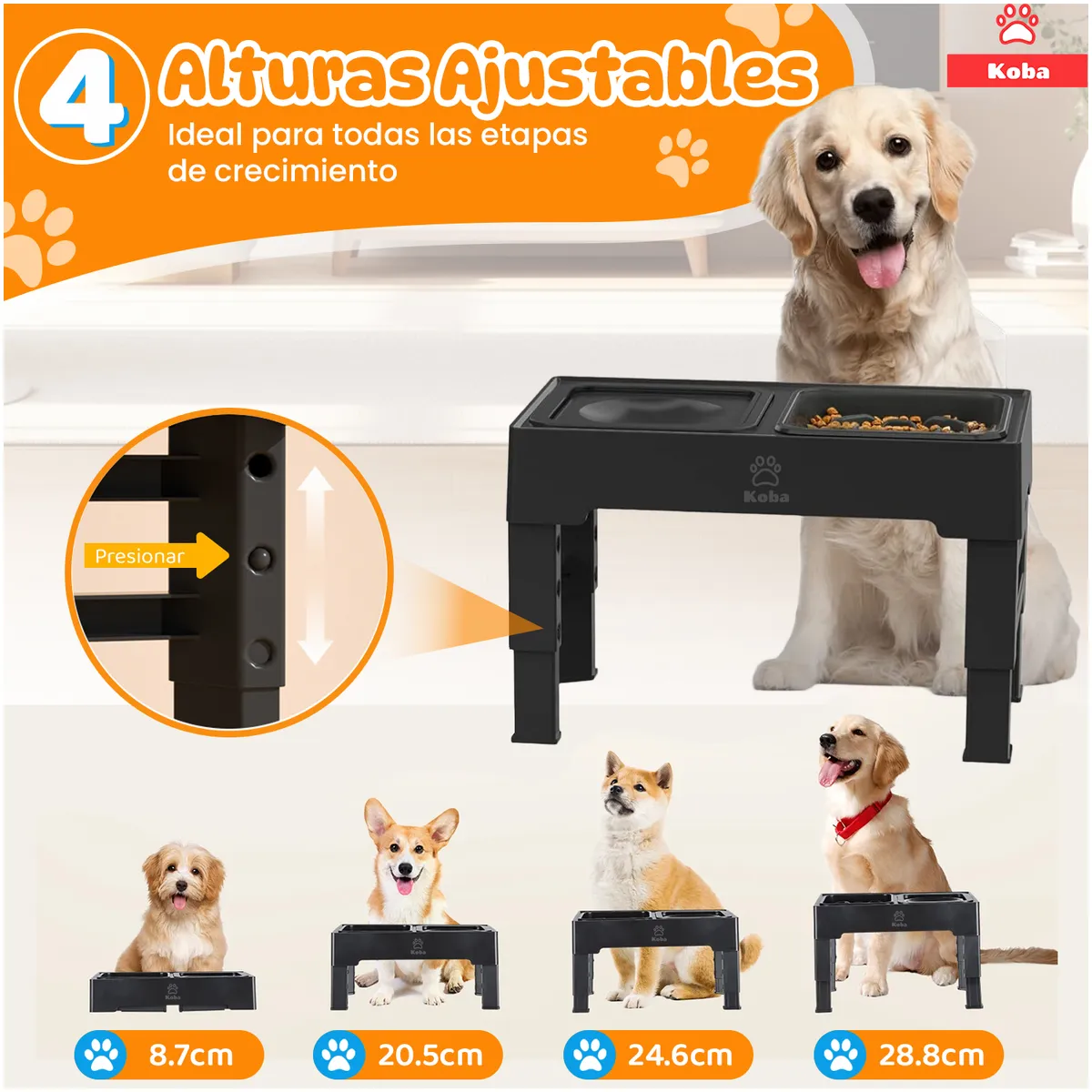 KOBA - 2 En 1 Comedero Bebedero Elevado Para Perro Gato 1400+1400ML