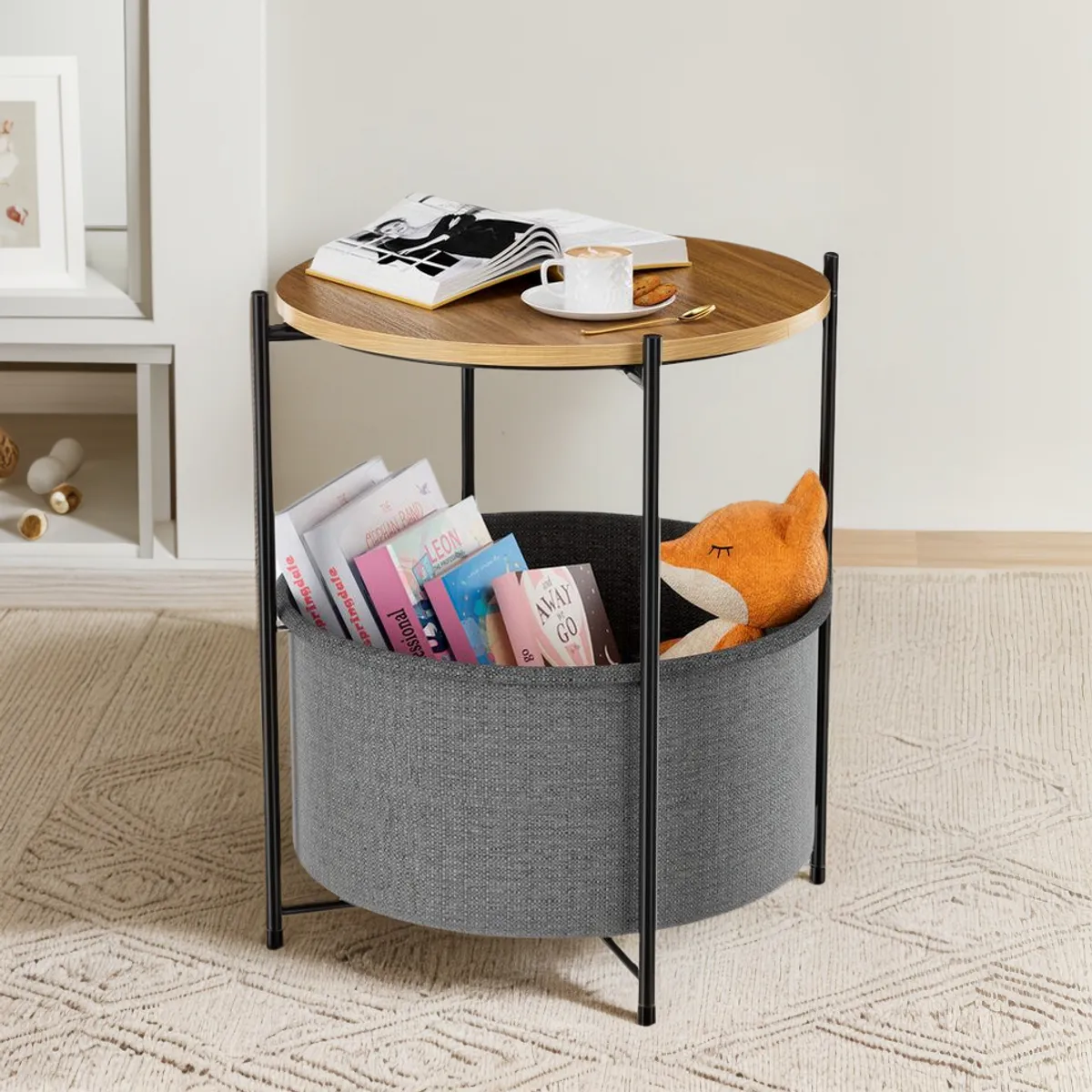 ANYHOGAR - Mesa De Centro Pequeña Redonda De Madera  Repisa