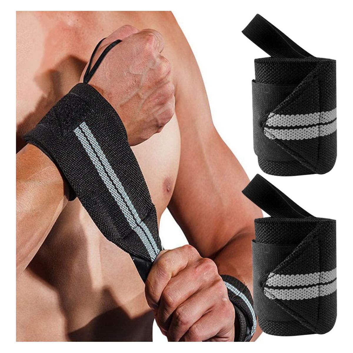 GENERICO - 2x Muñequera Elástica Ajustable Deportiva Pesas Gym Crosfit-Gris