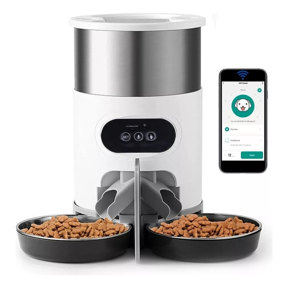 PELUDINES - Dispensador Automático Alimentos Para Mascotas Doble Robot