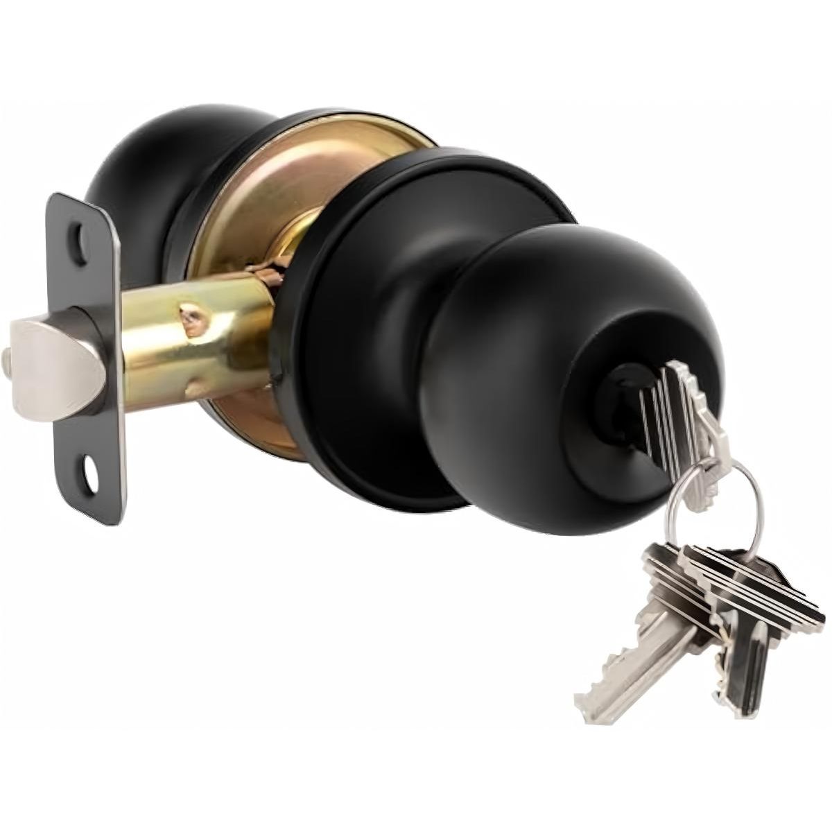 GENERICO - Pomo de puerta cerradura y llave exterior e interior color negro mate