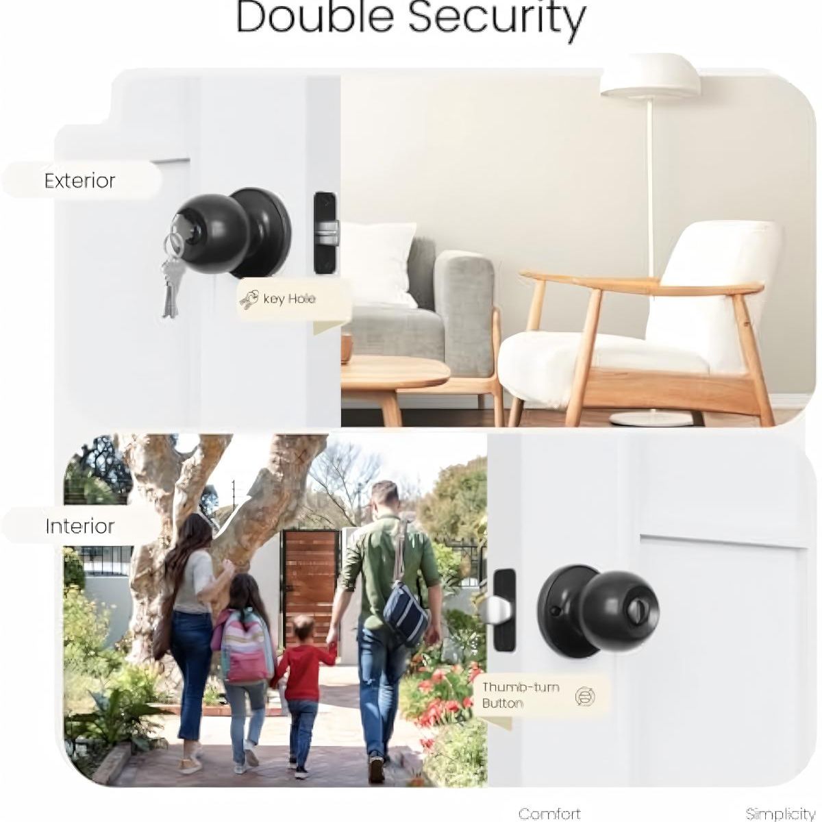 GENERICO - Pomo de puerta cerradura y llave exterior e interior color negro mate