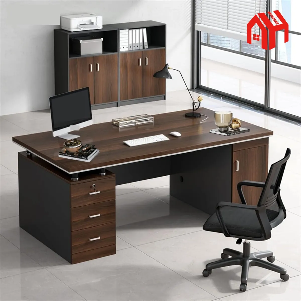 ANYHOGAR - Escritorio Moderno Con Cajoneras 140x60x77cm Para Oficina