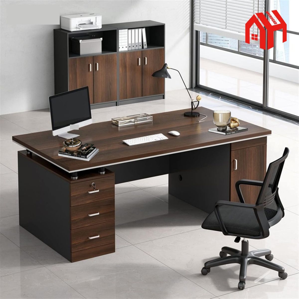 ANYHOGAR - Escritorio Moderno Con Cajoneras 140x60x77cm Para Oficina