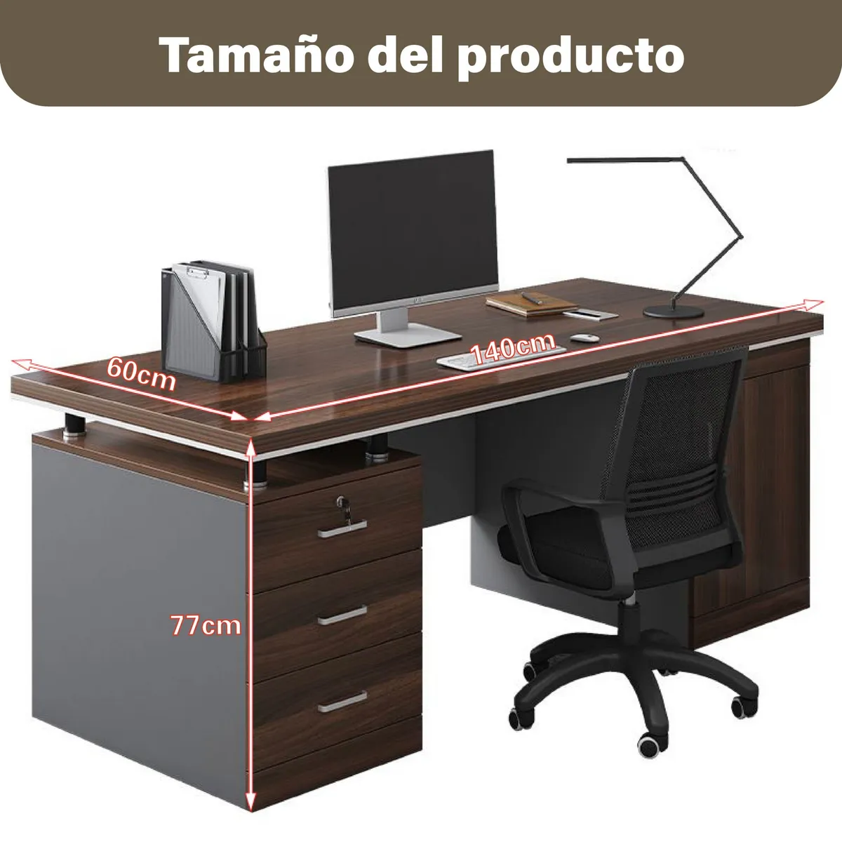 ANYHOGAR - Escritorio Moderno Con Cajoneras 140x60x77cm Para Oficina