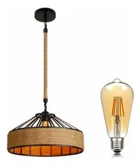 METEX - Lampara Colgante 30cm Con Cuerda Cáñamo Metal Rustica