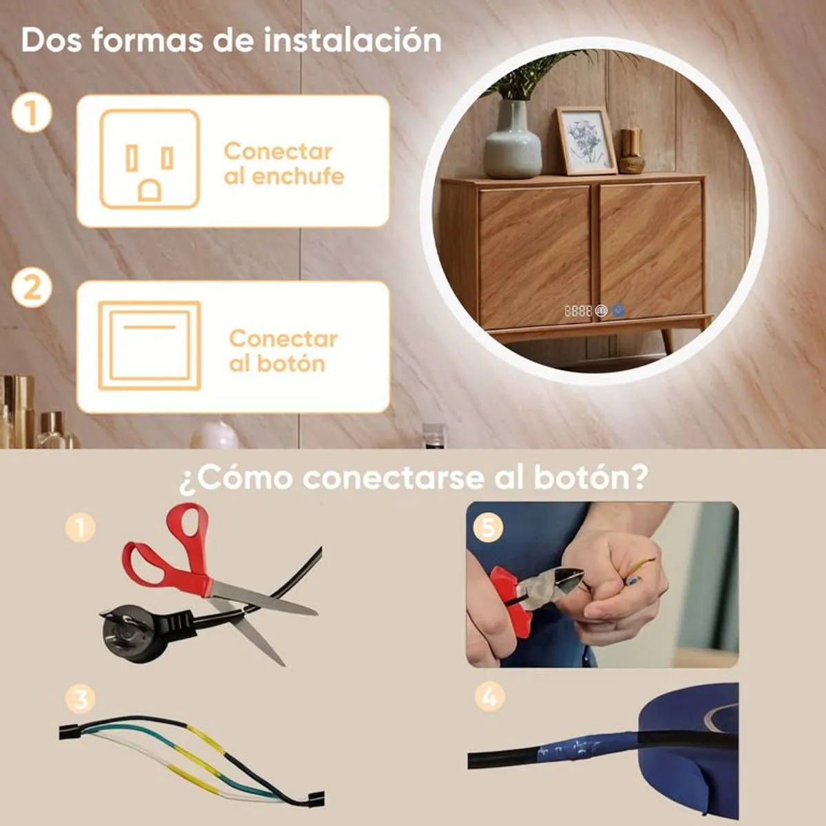U BUY - Espejo Luz Led Espejo Redondo Touch Antiniebla 60cm