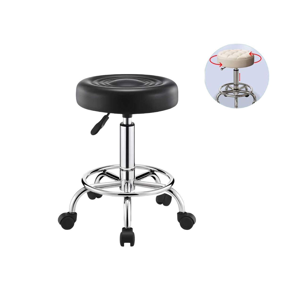 NEWTREE - Taburete Giratorio Con Ruedas Base Cromada