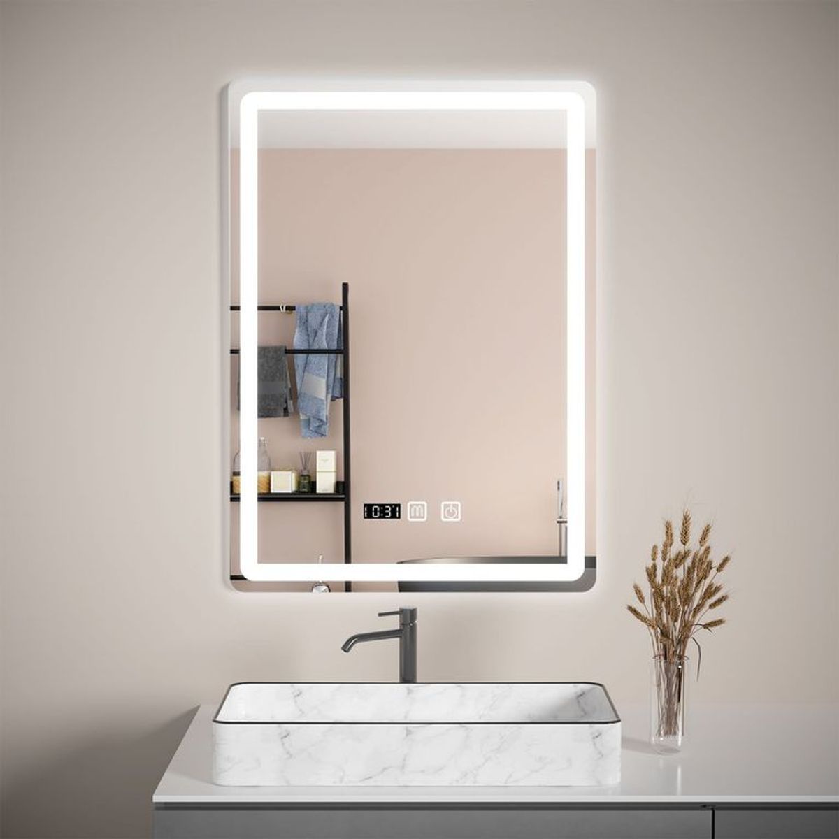 U BUY - Espejo Rectangular Led Con Touch Antiniebla 50x70 Cm