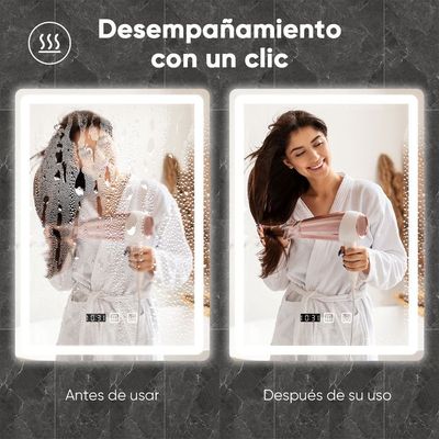 Imagen 2 del producto Espejo Rectangular Led Con Touch Antiniebla 50x70 Cm