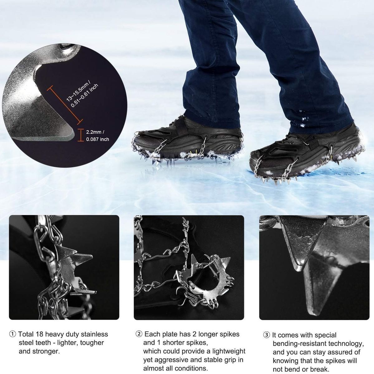 KUANGYE - Crampones Para Zapatos Nieve Escalar Antideslizante Negro