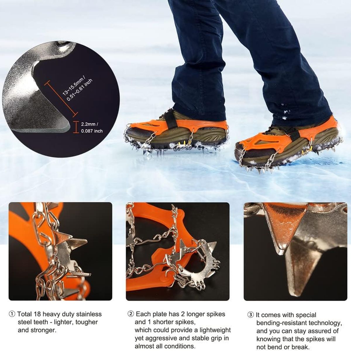 KUANGYE - Crampones Para Zapatos Nieve Escalar Antideslizante Naranja