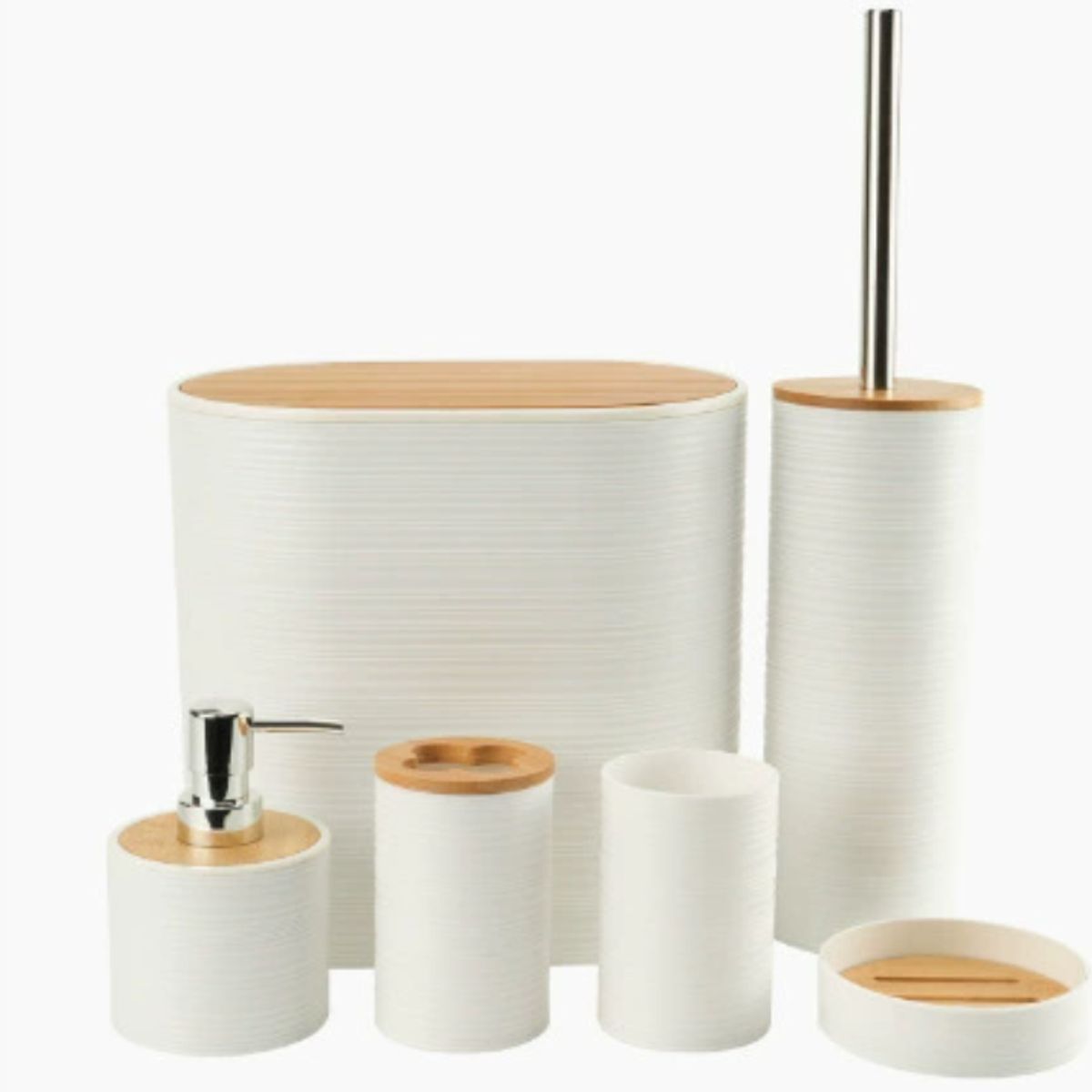 U BUY - Set Juego De Baño6Piezas Bambú Lavado Y Almacenamiento