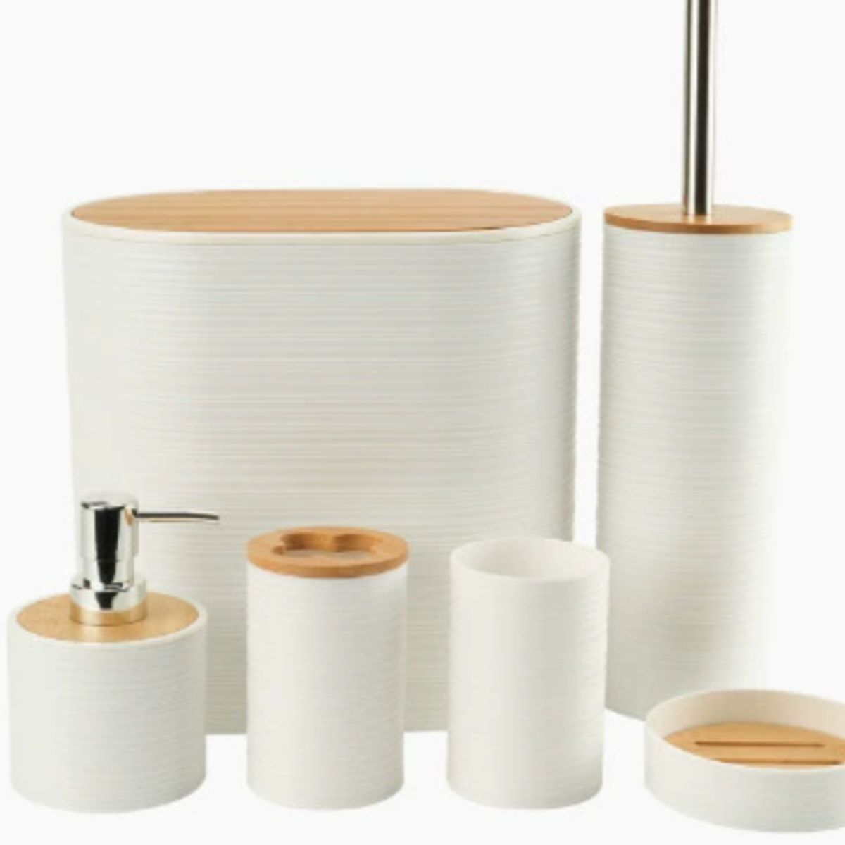 U BUY - Set Juego De Baño6Piezas Bambú Lavado Y Almacenamiento