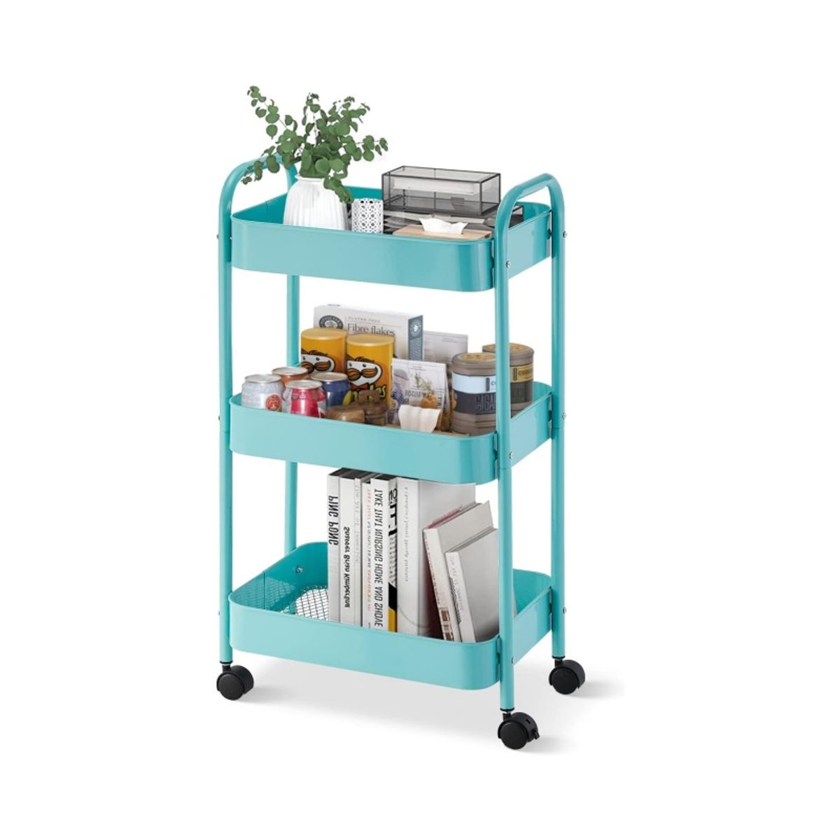 NEWTREE - Carro Organizador Almacenaje Con 3 Estantes Y Ruedas Acero