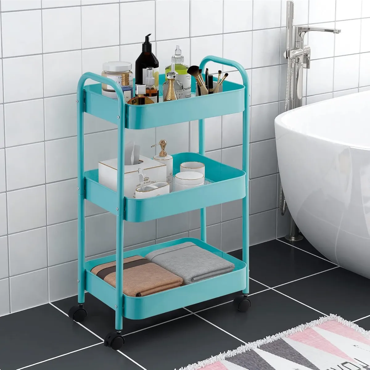 NEWTREE - Carro Organizador Almacenaje Con 3 Estantes Y Ruedas Acero