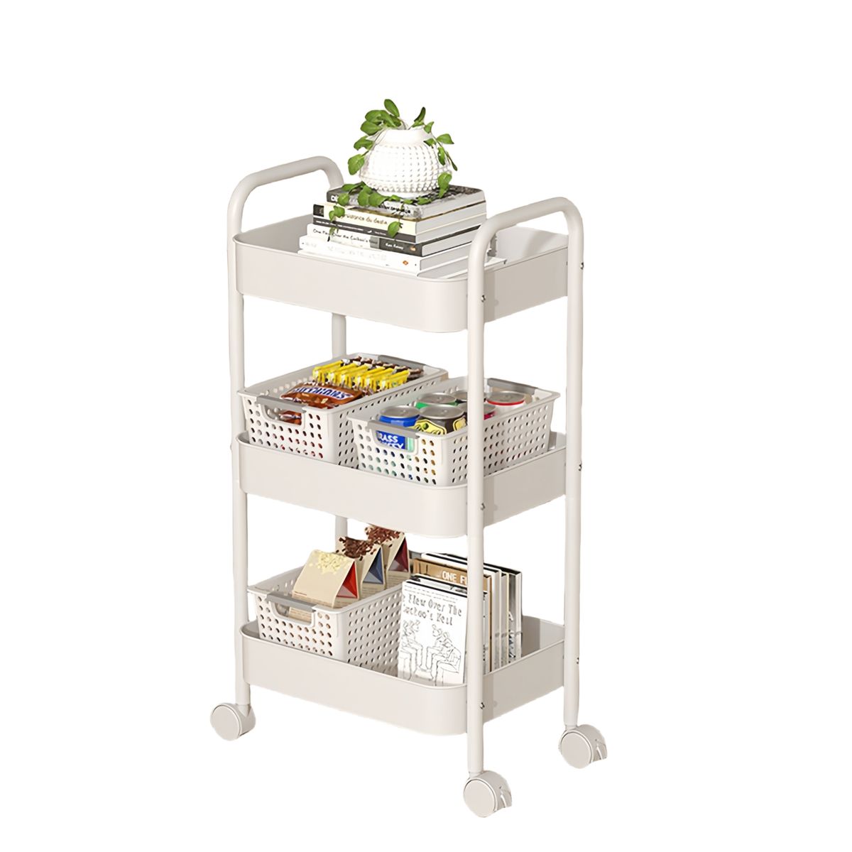 NEWTREE - Carro Organizador Almacenaje Con 3 Estantes Y Ruedas Acero