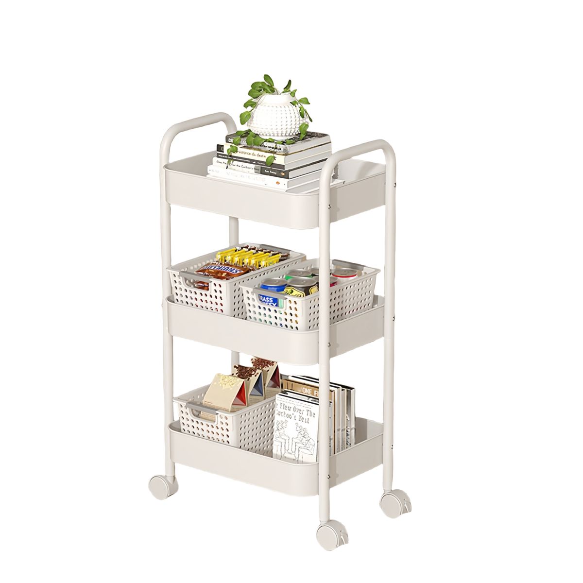 NEWTREE - Carro Organizador Almacenaje Con 3 Estantes Y Ruedas Acero