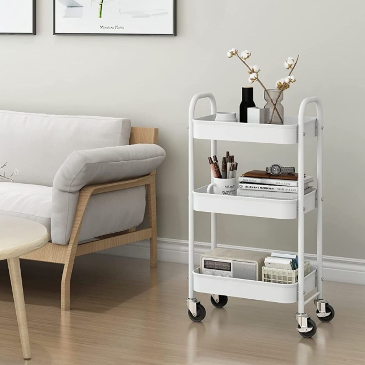 NEWTREE - Carro Organizador Almacenaje Con 3 Estantes Y Ruedas Acero