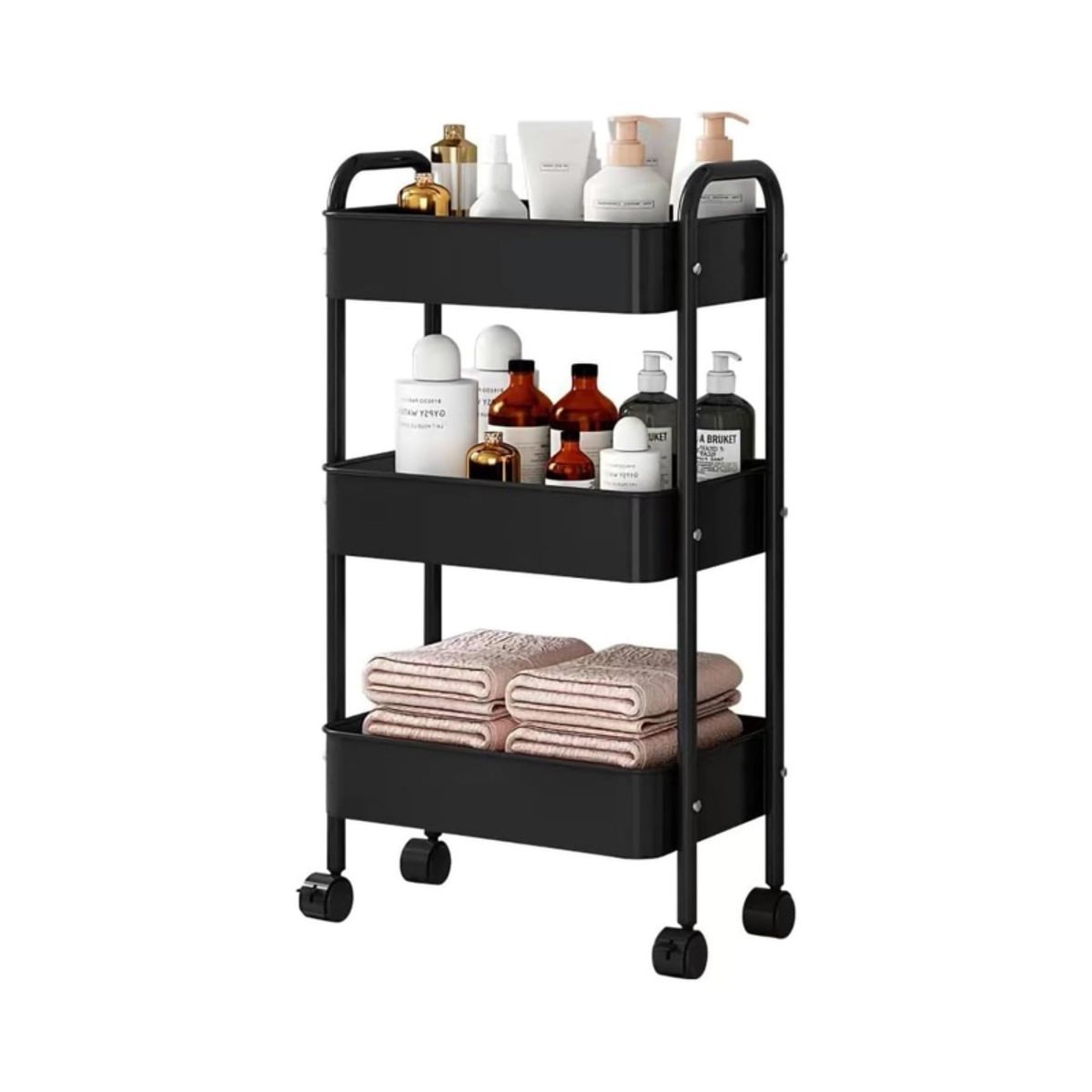 NEWTREE - Carro Organizador Almacenaje Con 3 Estantes Y Ruedas Acero