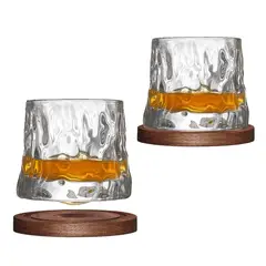 GENERICO - 2 Juegos 160ml Vasos De Whisky Giratorios Con Base De Madera